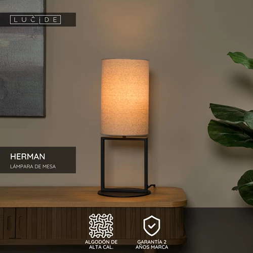 Lucide HERMAN - Lámpara de mesa - Ø 20 cm - 1xE27 - Beige - USP